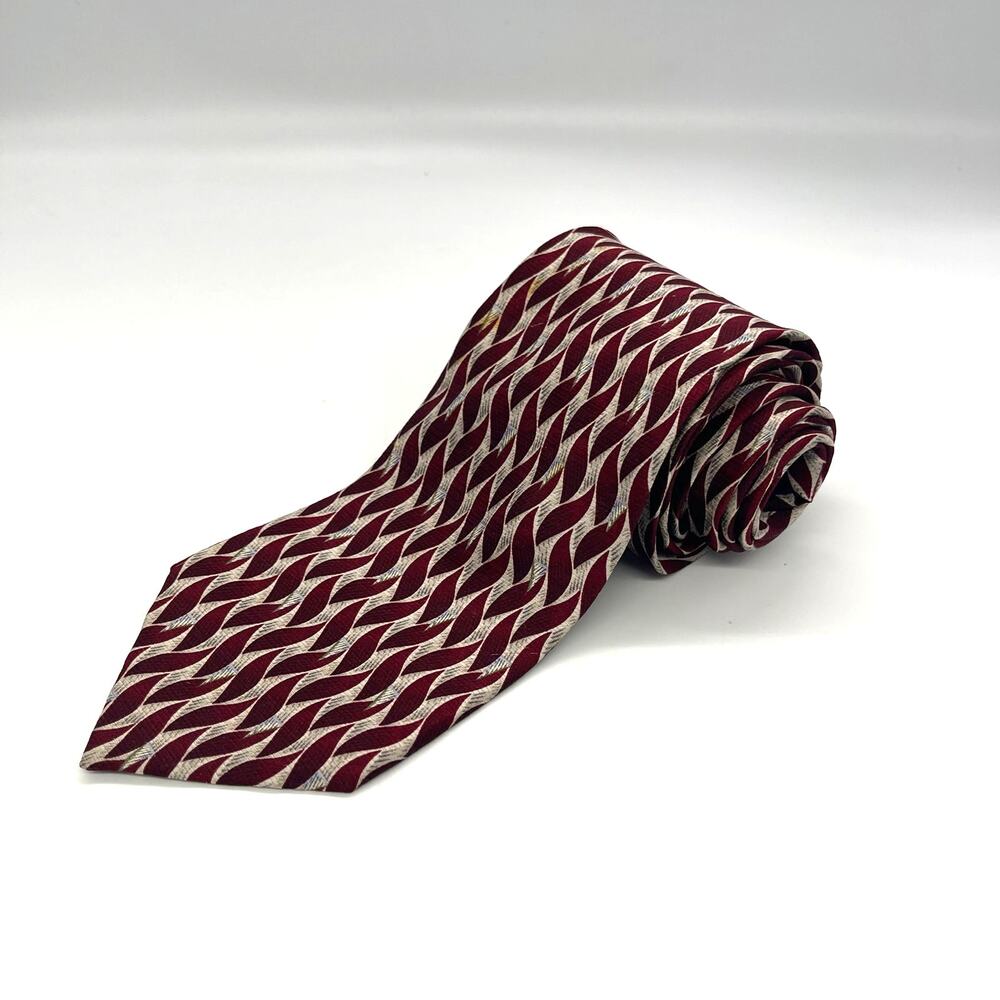 Zylos George Machado Necktie 100% Silk Tie Burgandy Red Silver Tie 59” x 3.75”